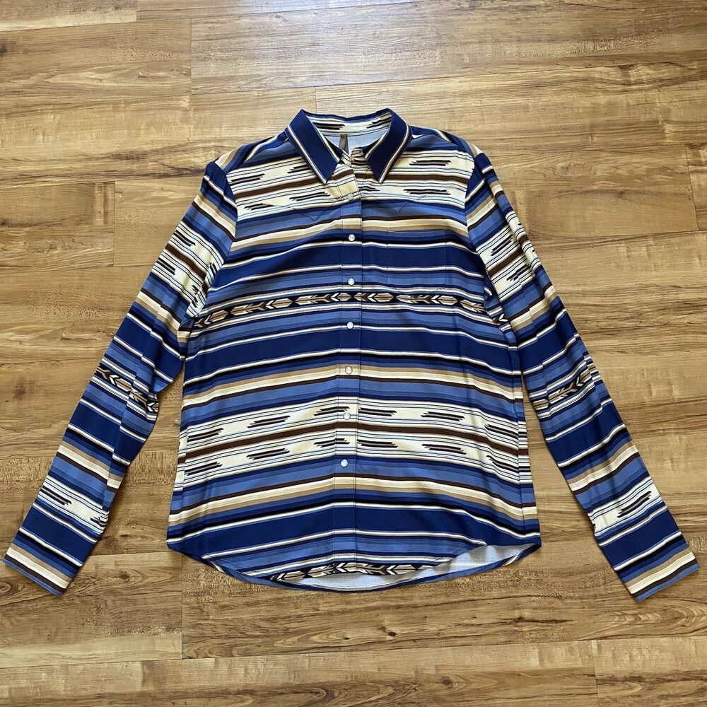 Stetson Women’s L Indigo Serape Pearl Snap Shirt Western Long Sleeve Cowgirl